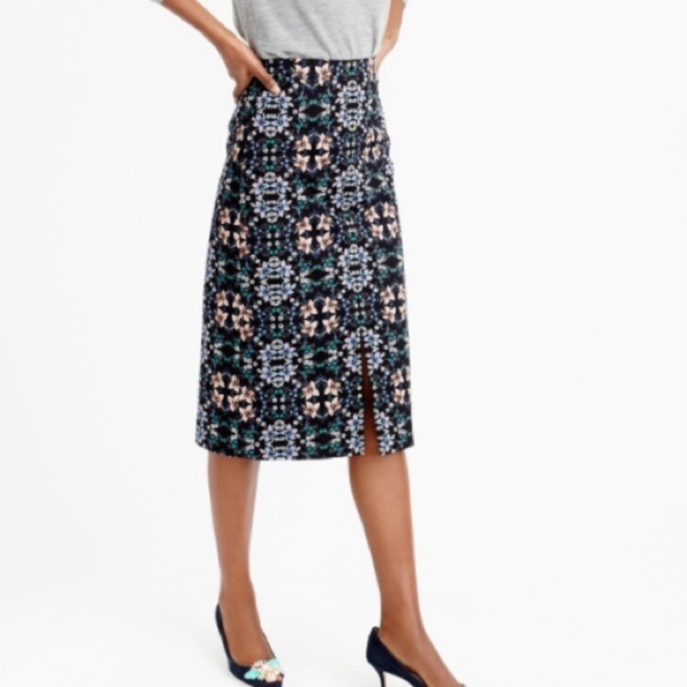 J. Crew floral mosaic midi skirt